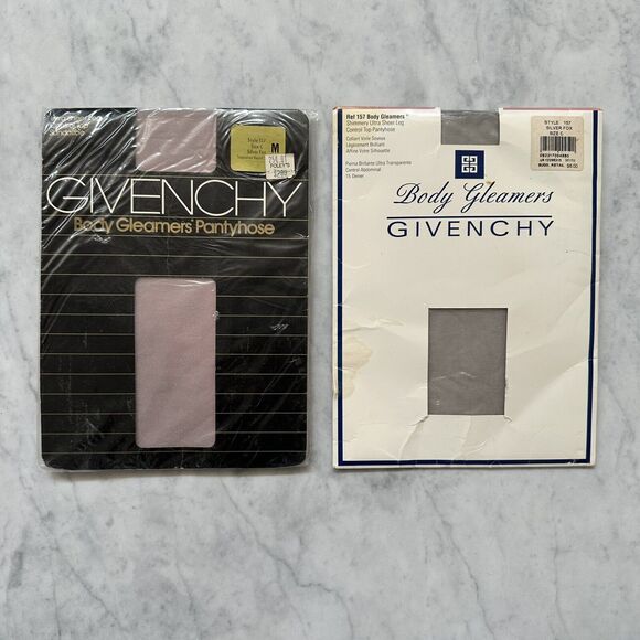 NOS Lot 2 GIVENCHY Body Gleamers Pantyhose Style 157 Size C Silver Fox Vintage - Picture 1 of 9